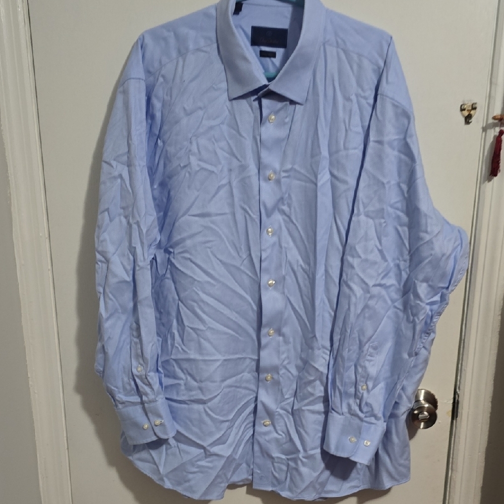 David Donahue Blue Dress Shirt Classic Long-Sleeve